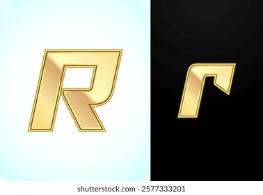 Capital and small alphabet R in gold color. Graphic alphabet symbol for corporate business identity