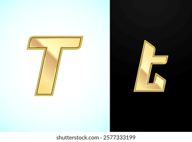 Capital and small alphabet T in gold color. Graphic alphabet symbol for corporate business identity