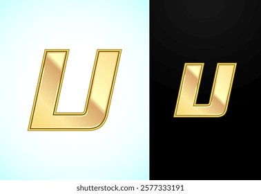 Capital and small alphabet U in gold color. Graphic alphabet symbol for corporate business identity