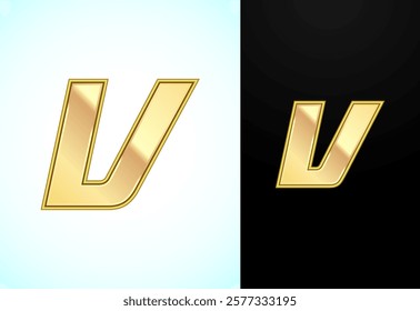 Capital and small alphabet V in gold color. Graphic alphabet symbol for corporate business identity