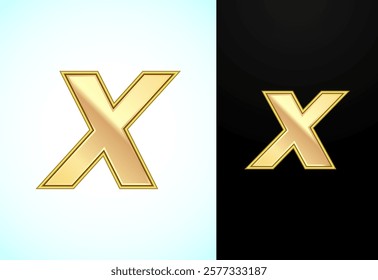 Capital and small alphabet X in gold color. Graphic alphabet symbol for corporate business identity