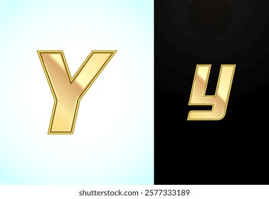 Capital and small alphabet Y in gold color. Graphic alphabet symbol for corporate business identity