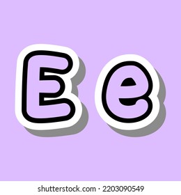 Capital and small letter Ee. Cute letter E for kids learning English. English alphabet. Icons. Vector illustration isolated on purple background