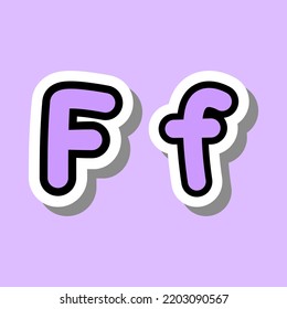 Capital and small letter Ff. Cute letter F for kids learning English. English alphabet. Icons. Vector illustration isolated on purple background