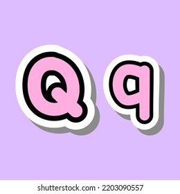 Capital and small letter Qq. Cute letter Q for kids learning English. English alphabet. Icons. Vector illustration isolated on purple background