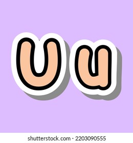 Capital and small letter Uu. Cute letter U for kids learning English. English alphabet. Icons. Vector illustration isolated on purple background