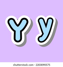 Capital and small letter Yy. Cute letter Y for kids learning English. English alphabet. Icons. Vector illustration isolated on purple background