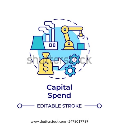 Capital spend multi color concept icon. Production efficiency, expenditure. Industrial manufacturing. Round shape line illustration. Abstract idea. Graphic design. Easy to use in infographic