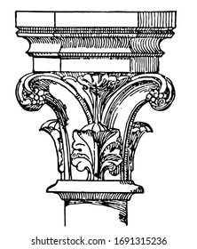 Capital, St. Martin des Champs, established, 16th century, vintage line drawing or engraving illustration.