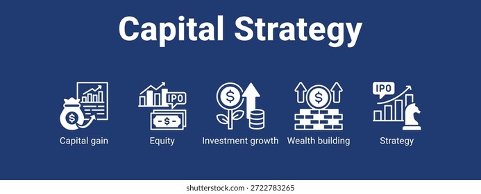 Web Concepto de Ilustración vectorial de ícono de Anuncio de estrategia de capital para con ícono de ganancia de capital, capital, crecimiento de inversión.