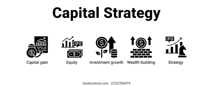 Web Concepto de Ilustración vectorial de ícono de Anuncio de estrategia de capital para con ícono de ganancia de capital, capital, crecimiento de inversión.