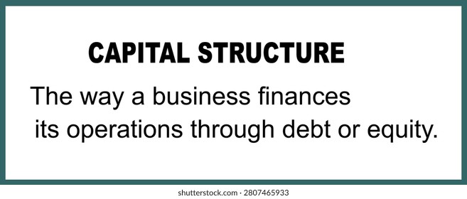 Capital structure represent way a business finances its operations trough debt or equity. Definition emblem banner. Business education.