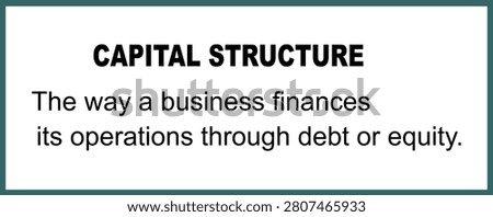Capital structure represent way a business finances its operations trough debt or equity. Definition emblem banner. Business education.