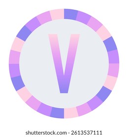 CAPITAL Stylized Letter V in Purple-Pink Gradient with Pastel Pink-Blue Ring on Dark Background