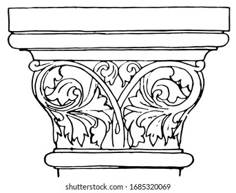 Capital, Twelfth, century, Cathedral, Naumburg, temple, Ilissus, square, vintage line drawing or engraving illustration.