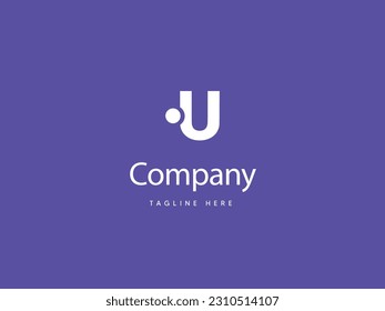 Capital U letter logo design with Purplish Blue background, U type logo with dot, creative letter U logo design template