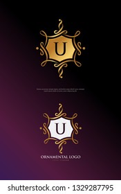 Capital U monogram. Ornamental swirl logo template