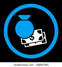 Capital vector icon. Style is bicolor flat rounded symbol, blue and white colors, rounded angles, black background.