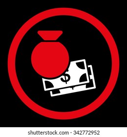 Capital vector icon. Style is bicolor flat rounded symbol, red and white colors, rounded angles, black background.