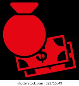 Capital vector icon. Style is flat symbol, red color, rounded angles, black background.