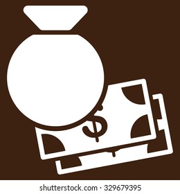Capital vector icon. Style is flat symbol, white color, rounded angles, brown background.