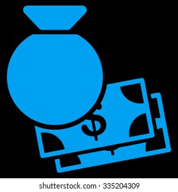 Capital vector icon. Style is flat symbol, blue color, rounded angles, black background.