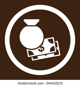 Capital vector icon. Style is flat rounded symbol, white color, rounded angles, brown background.