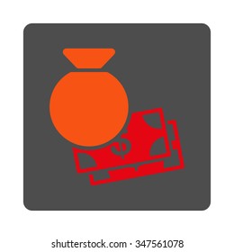 Capital vector icon. Style is flat rounded square silver button with red symbol, white background.