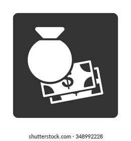 Capital vector icon. Style is flat rounded square button, white and gray colors, white background.
