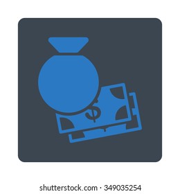 Capital vector icon. Style is flat rounded square button, smooth blue colors, white background.