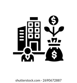 Ilustración vectorial de glifo de icono de capital de riesgo