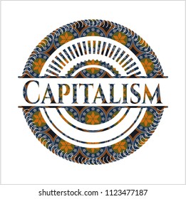 Capitalism arabic emblem background. Arabesque decoration.