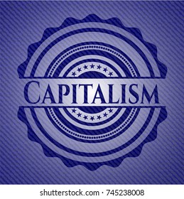 Capitalism badge with denim background