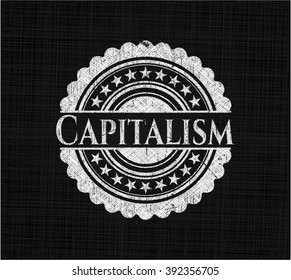 Capitalism chalkboard emblem written on a blackboard