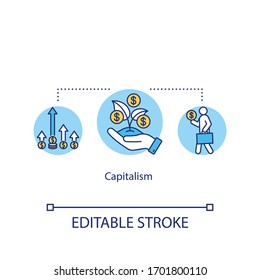 Capitalism Concept Icon. Economic And Political System Idea Thin Line Illustration. Competitive Markets, Capital Accumulation, Wage Labor. Vector Isolated Outline RGB Color Drawing. Editable Stroke