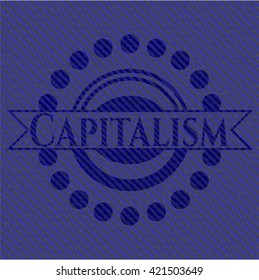 emblema del capitalismo con textura de denim