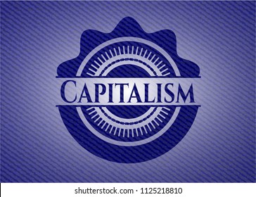 Capitalism emblem with jean background