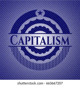 Capitalism emblem with jean texture