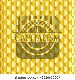 Emblema dourado do capitalismo. Padrão de escala. Ilustração de vetor. Detalhado. 