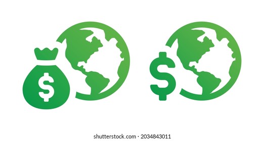 Capitalism Icon. World With Money Icon.