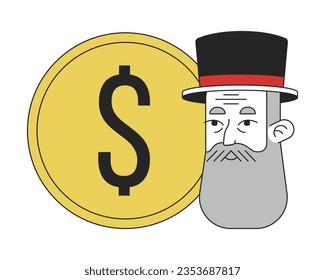 Capitalism money flat line concept vector spot illustration. Rich man 2D cartoon outline character on white for web UI design. Editable isolated color hero image