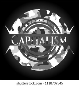 Capitalism on grey camo texture