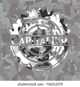 Capitalism on grey camouflaged pattern