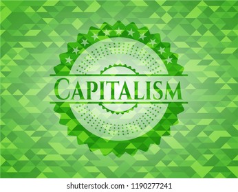 Capitalism realistic green emblem. Mosaic background