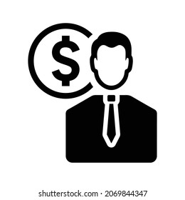 Capitalist, financial manager icon. Black vector graphics.