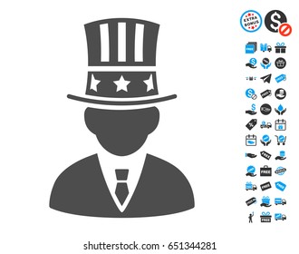 Capitalist gray icon with free bonus clip art. Vector illustration style is flat iconic symbols.