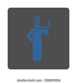 Capitalist icon. Vector style is cobalt and gray colors, flat rounded square button on a white background.