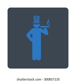 Capitalist icon. Vector style is smooth blue colors, flat rounded square button on a white background.
