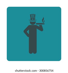Capitalist icon. Vector style is soft blue colors, flat rounded square button on a white background.