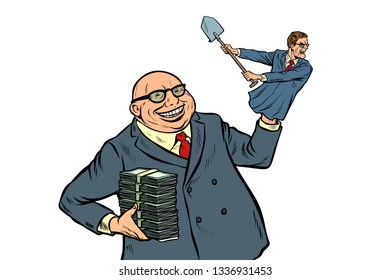 capitalist manipulates worker. isolate on white background. Pop art retro vector illustration kitsch vintage